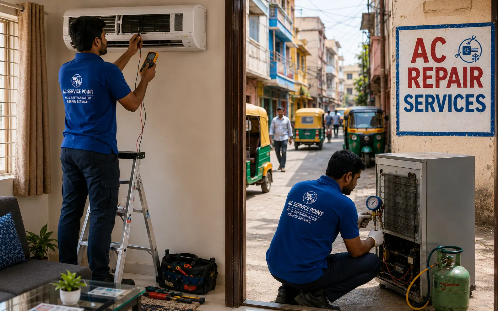 Professional appliance service team at work