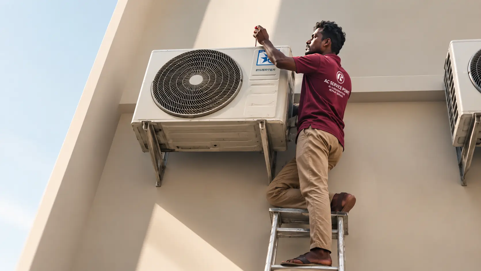 Technician repairing an AC indoor unit